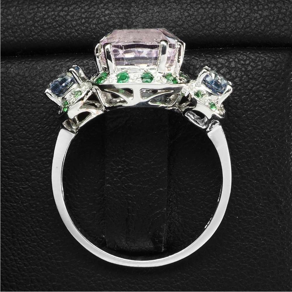 6ct Kunzite Sapphire 14k White Gold Electroplated 925 Silver Ring Color change - Picture 2 of 6